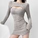 "Sleek Long-Sleeve Bodycon Dress With Chest Zipper – Sexy & Stylish Mini Dress For Women (Pink/Black/Brown/Violet/Gray, S-L)"_ecoleips.com