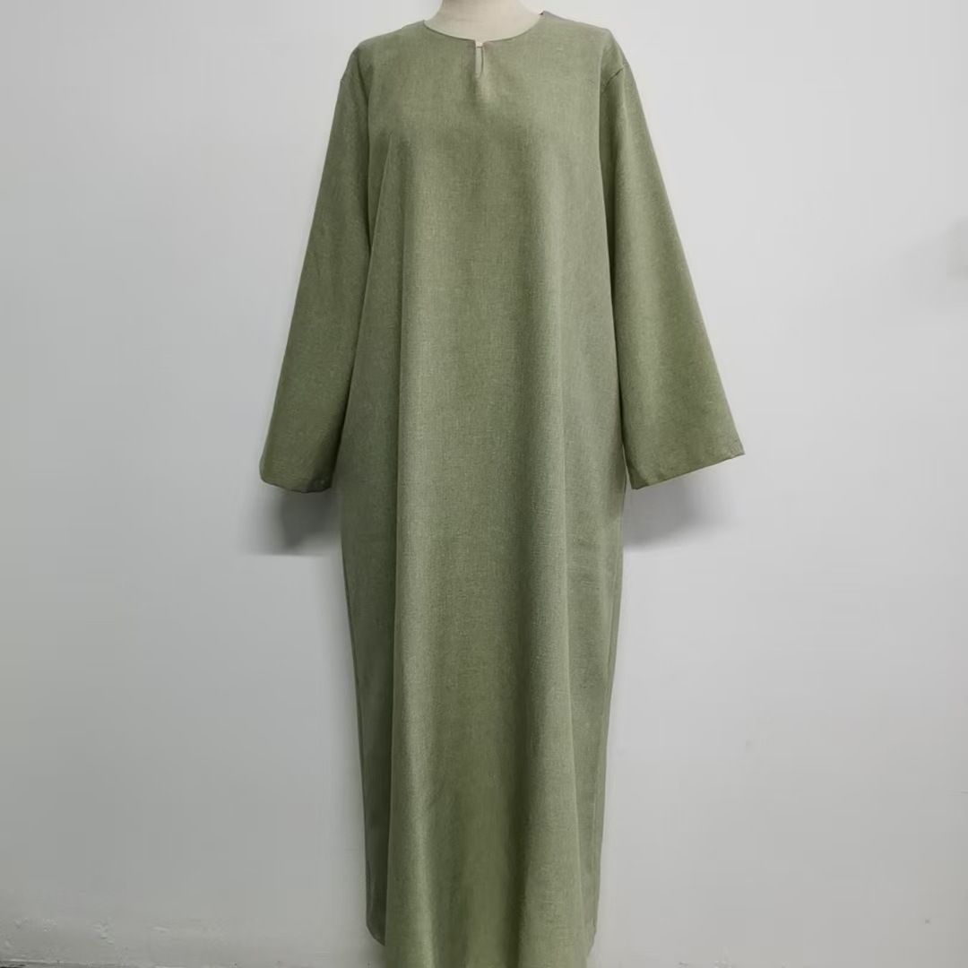 Relaxed Fit Long Sleeve Maxi Dress With Belt, Flowy Casual A-Line Dress For Women In Soft Colors Versatile And Flattering Length_ecoleips.com