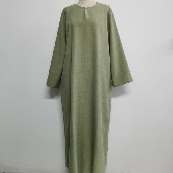 Relaxed Fit Long Sleeve Maxi Dress With Belt, Flowy Casual A-Line Dress For Women In Soft Colors Versatile And Flattering Length_ecoleips.com