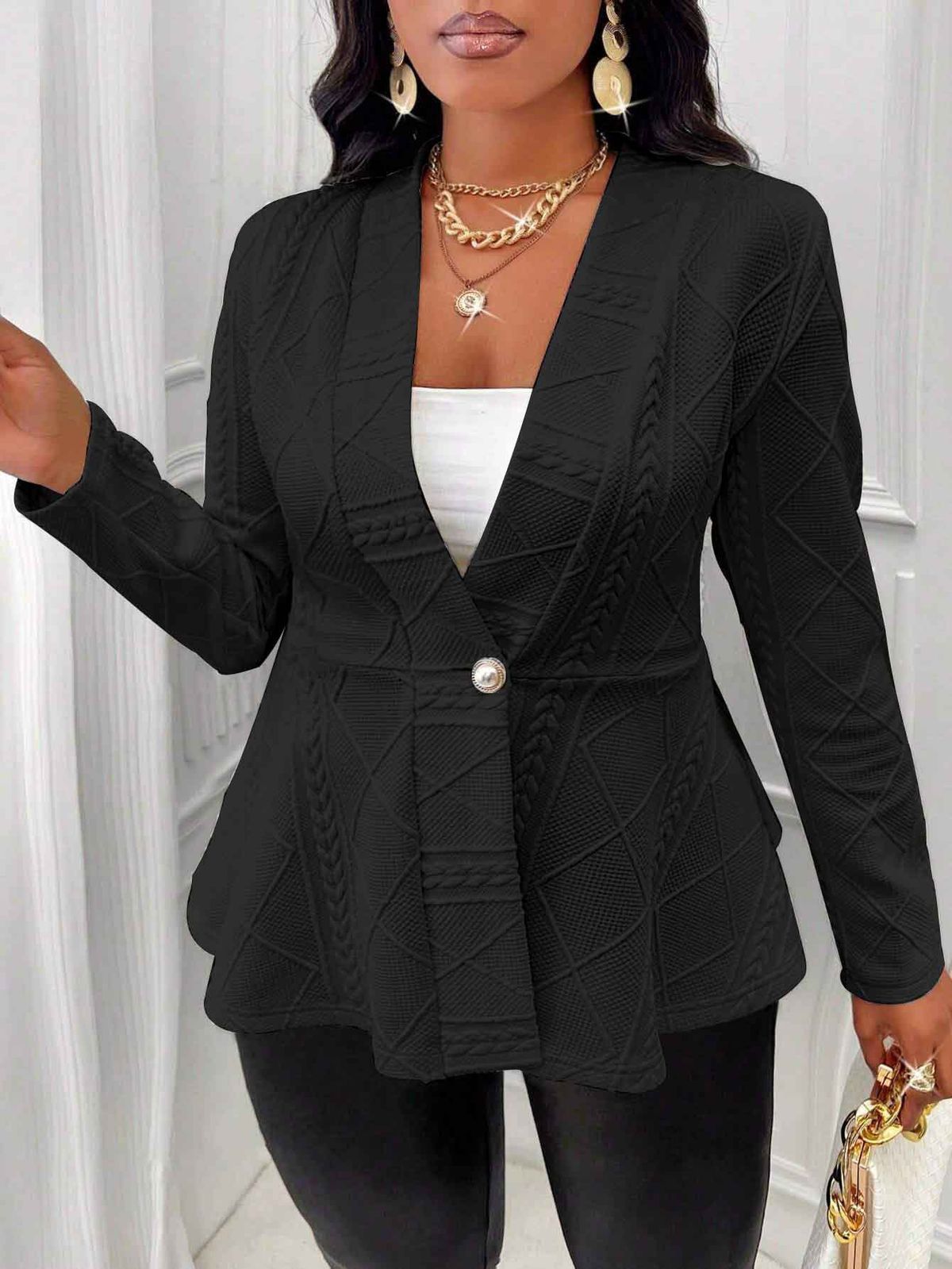 Women's Clothing Spring And Autumn Jacquard Texture Single Button Long Sleeve Small Suit_ecoleips.com