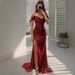 Women's Clothing Sequined One Shoulder Top Evening Dress Large Swing Slit Sexy Fashion Dress_ecoleips.com