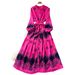 Women's Elegant Lantern Sleeve Printed Dress Belted A-Line Midi Skirt Long Sleeves Fitted Waist Spring Style Vacation Look_ecoleips.com
