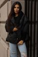 Women's Quilted Hooded Puffer Jacket – Oversized Diamond-Stitch Coat In Soft Polyester (Black/Grey/Pink/Coffee, Cropped Length)_ecoleips.com