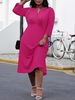 Plus-Size Casual V-Neck Knit Dress - Flowy A-Line Midi Dress With 3/4 Sleeves, Soft Polyester-Spandex Blend For Everyday Elegance_ecoleips.com