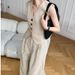 Women's Casual Vest & Wide-Leg Pants Set – Sleeveless Denim-Look Two-Piece Outfit (S-Xl, Beige) Neutral Versatility_ecoleips.com