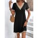Women's Clothing Fashionable Women's V Neck Dress Gold Lace Patchwork Summer Dress Style For Formal & Casual For Women_ecoleips.com