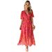Summer Bohemian Long Dress Women's V Neck Printed Puff Sleeve Waist Defining Beach Dress European And American Style 2025_ecoleips.com