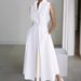 European And American Cross-Border 2024 Summer New Commuter Fashion Solid Color V-Neck Women's Button Big Hem Dress_ecoleips.com