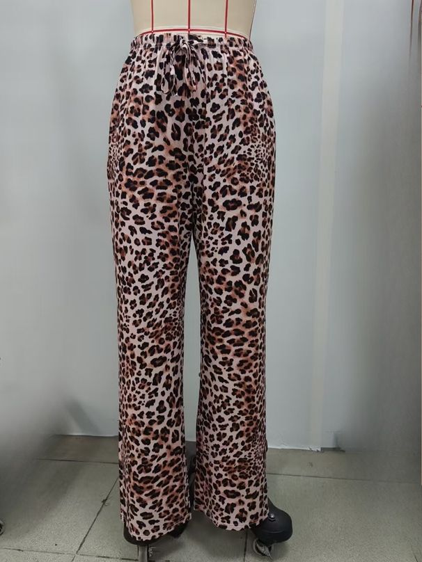 K Women's Leopard Print Straight Leg Pants, Fashionable And Versatile Wide Leg Pants, Long Pants_ecoleips.com