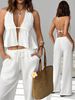 Women's Halter Neck Strap Vest Set Backless Sleeveless Spring/Summer Sexy Cross Border European American Style Clothing_ecoleips.com