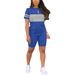 Casual Two-Piece Set For Women: Color-Block Short Sleeve T-Shirt With Matching Shorts, Comfortable Summer Outfit_ecoleips.com