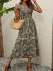 Elegant French Style Solid Color Cotton Maxi Dress Round Neck Short Sleeve Women's Spring Summer Resort Style Dress_ecoleips.com