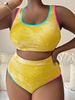 plus Size Sexy Swimsuit Color Block Tie Dye European American Export Style Bikini Set for Women Wire Free Chest Pad Included_ecoleips.com