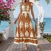 Women's Fashion Dress For Summer: An Elegant Vacation-Style Dress With Printed Design And A V-Neck._ecoleips.com
