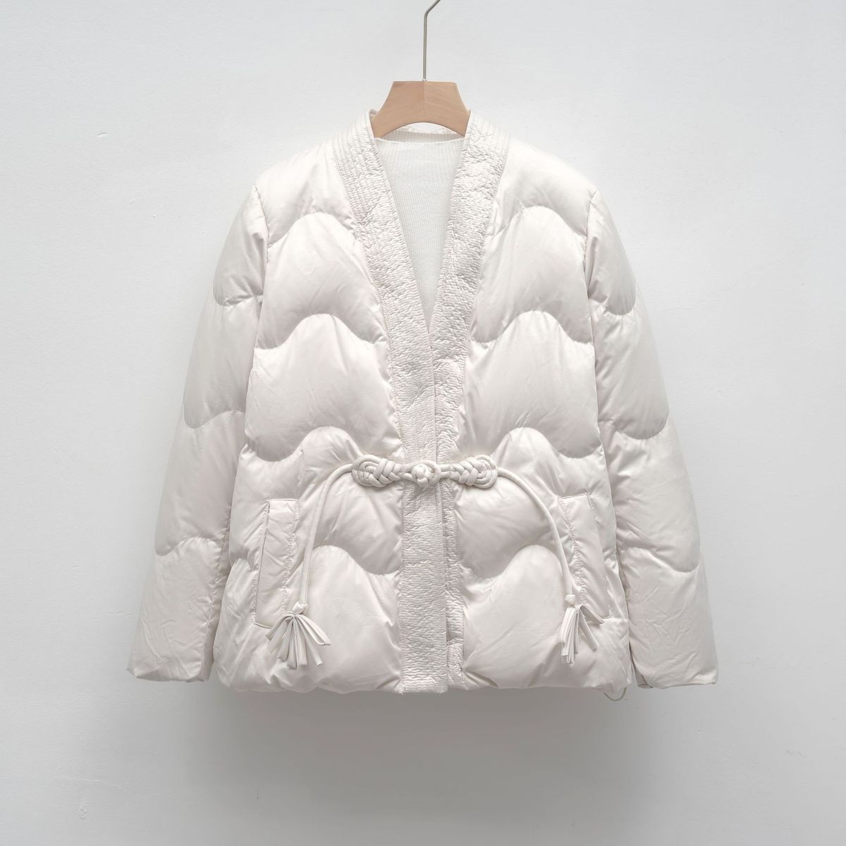 New Down Jacket 90 Down Casual Autumn And Winter Simple National Style Solid Color V-neck Loose Coat_ecoleips.com