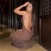 Elegant Sexy Women's Slim Fit Bodycon Dress Halter Neck Solid Color Long European American Style Cross Border Simple Design_ecoleips.com