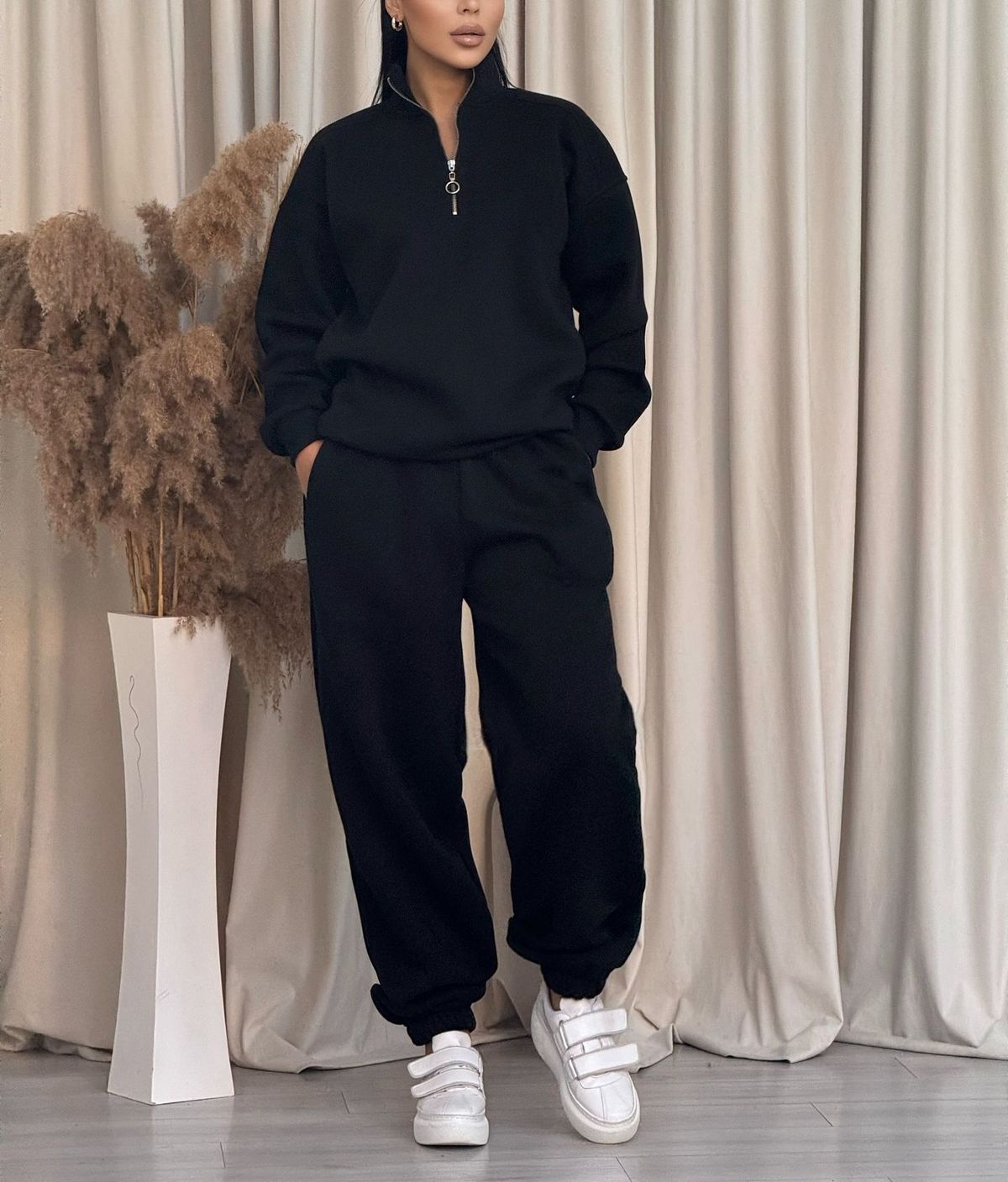 Minimalist Zip-Up Hoodie & Pants Set – Casual Winter Lounge Wear (Beige/Black/Blue, S-5XL)_ecoleips.com