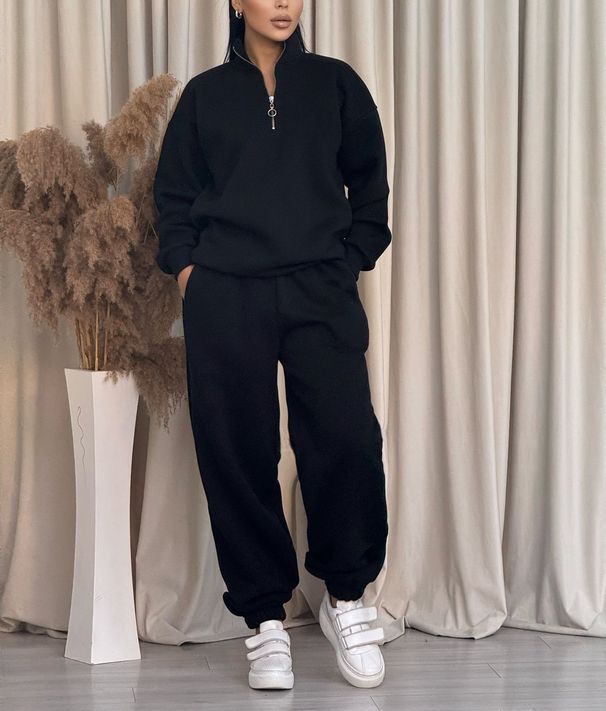 Minimalist Zip-Up Hoodie & Pants Set – Casual Winter Lounge Wear (Beige/Black/Blue, S-5XL)_ecoleips.com