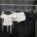2025 Spring New Design Fashion For Women, Niche Off-Shoulder Tie Shirt + Flower Bud Shorts Two-Piece Set_ecoleips.com