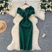 Women's One Shoulder Bow Waist Dress Elegant Fashion Cross Border Hip Hugging Textured Jacquard European American Style_ecoleips.com