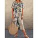 European And American Fashion Cross Border 2022 Casual Printed Dress for Women Summer Short Sleeve Loose round Neck Wide Long Skirt_ecoleips.com