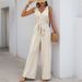 Summer Casual Lace Up Jumpsuit For Cross Border Trade, Europe And America Sleeveless V Neck Striped Jumpsuit For Women_ecoleips.com