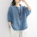 Summer Plus-Size Women's Clothing, Loose Casual Solid Color Faux Cotton-Linen Short-Sleeve Shirts, Tops, And Half-Sleeve_ecoleips.com