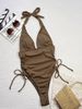 Women's Clothing Bikini Deep V Hollow Pleated One Piece Swimsuit_ecoleips.com