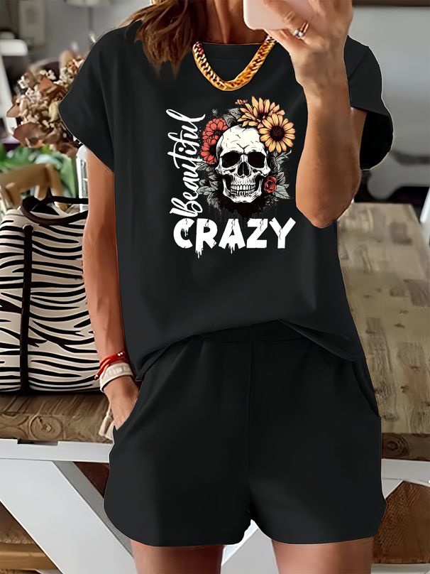 Women’s 2 Piece Outfit Set – Oversized Graphic T-Shirt And Biker Shorts Matching Set, Casual Summer Lounge Tracksuit For Daily Wear-302_ecoleips.com