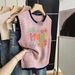 Floral Print Vest Plus Size Loose Fit Sleeveless Top Round Neck Niche Style Women's Clothing For Mother's Day_ecoleips.com