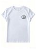 Minimalist Interlocking Circles Print White T-Shirt, Women's Casual Cotton Short Sleeve Tee_ecoleips.com