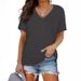 Women's V Neck Short Sleeve T-Shirt Solid Color European American Style Top For Women_ecoleips.com