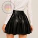 Women's Black Leather Look Skirt, Flared, Elegant, High-Waist, High-Quality Material_ecoleips.com
