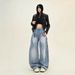 Women's Washed Retro Jeans - Loose BF Fit Wide Leg Casual Pants With Scimitar Design (High Street Style)_ecoleips.com