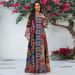 Elegant Ethnic Print V-Neck Long Sleeve Chiffon Maxi Dress – Flowy Boho Style For Women Breathable & Lightweight_ecoleips.com