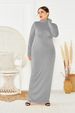 Arabian Autumn Conservative High-neck Long-sleeve Women's Dress, Fashionable Plus-size Simple Solid Color Dress For_ecoleips.com