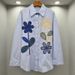 Women's Long Sleeve Blouse With Floral Embroidery, Loose Fit Oversized Shirt, Vintage Inspired Design For Casual Wear_ecoleips.com