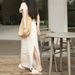 Floati High Count Pure Linen French Vacation Style Temperament Design Sense Slanted Shoulder Dress Long Skirt New_ecoleips.com