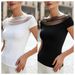 Women's Off-Shoulder Short Sleeve T-Shirt – Mesh Panel Design, Breathable & Stylish Casual Top_ecoleips.com