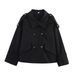 Women's Clothing Spring And Autumn Lapel Double Breasted Double-Breasted Short Trench Coat – Khaki/Black (XS-L) | Classic Lapel & Epaulet Detail_ecoleips.com