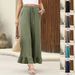 Women's Cropped Ruffle Pants Thin Loose Fit Casual Home Wear Convertible to Capri Pants for Summer 2025 New Arrival_ecoleips.com