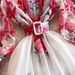 French-Inspired Floral Print Wrap Dress - Elegant Lantern Sleeve Maxi Dress For Women (S-XXL)_ecoleips.com
