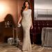 Champagne Sequin One-Shoulder Evening Gown – Glamorous Long Mermaid Dress With High Slit & Detachable Train For Gala & Parties (Sizes S-XL)_ecoleips.com