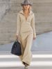 Women's Zipper Polo Collar Autumn-Winter Slim-Fit Long Dress, Casual Long-Sleeved Dress_ecoleips.com