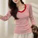 2025 #Selection Of Pure Cotton # Striped V-Neck Long Sleeved T-Shirt For Women In Autumn 2025, New Stylish Slim Fit Versatile_ecoleips.com