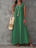 Elegant Sleeveless V-Neck Side Slit Maxi Dress For Women - Summer A-Line Flowy Long Dress In Solid Colors (S-XXL)_ecoleips.com
