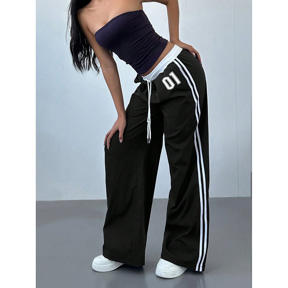 Women's Clothing Spot Delivery Girl Casual Pants Loose Lace Drawstring Elastic Waist Long Pants_ecoleips.com