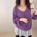 girl Lazy High-End Feel 6 Wool Brushed Korean Style Pullover V-Neck Knitted For Women Autumn Winter Loose Soft Sweater_ecoleips.com