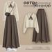 Plus-Size Autumn 3-Piece Set – Oversized Trench Coat + Knit Sweater + Slimming Culottes In Beige & Brown (Korean Inspired)_ecoleips.com
