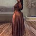 Elegant Plus Size Evening Dress For Women – Off-Shoulder Long Sleeve Bodycon Maxi Dress (Brown, Stretch Knit Fabric)_ecoleips.com